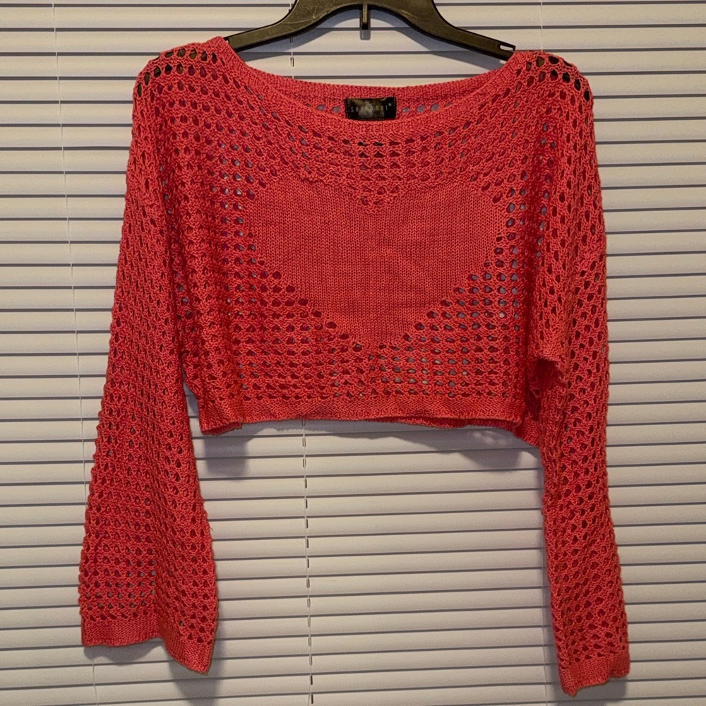 Pink Heart Cropped Sweater